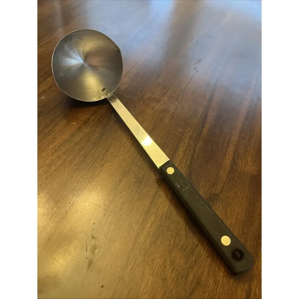 Vintage Ace Kitchen Stainless Steel Soup Ladle, Black Handle, Made in USA, Chef